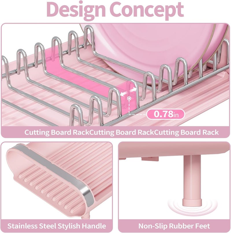 TOOLF Small Dish Drying Rack, Mini Expandable Compact Dish Rack, Slim Extendable Stainless Steel Dish Drainer for Kitchen Plate Storage, Space Saving Dish Strainer in Sink or on Home Countertop, Pink - Image 3